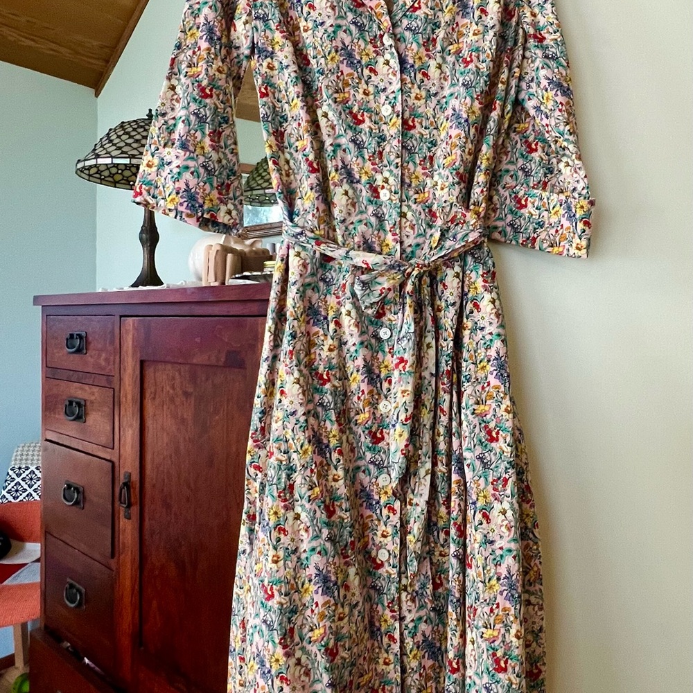 J. Peterman Multicolor Floral Long Sleeve Dress